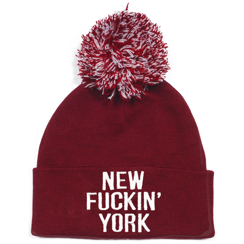 Red New Fuckin' York Beanie with Pom